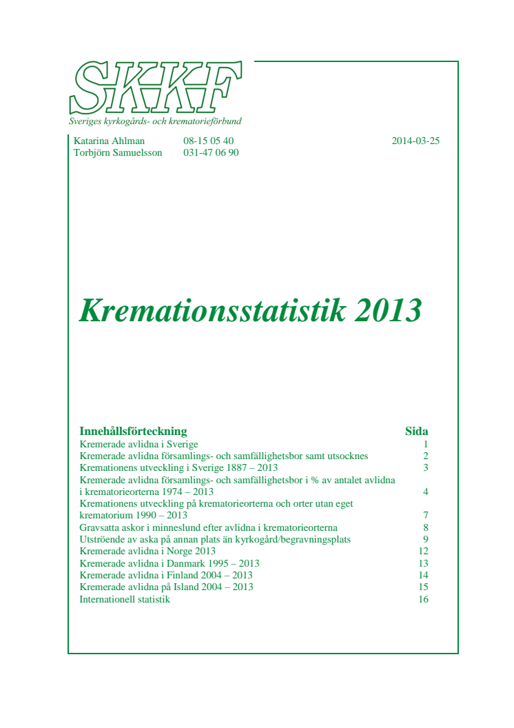 SKKF:s Kremationsstatistik 2013
