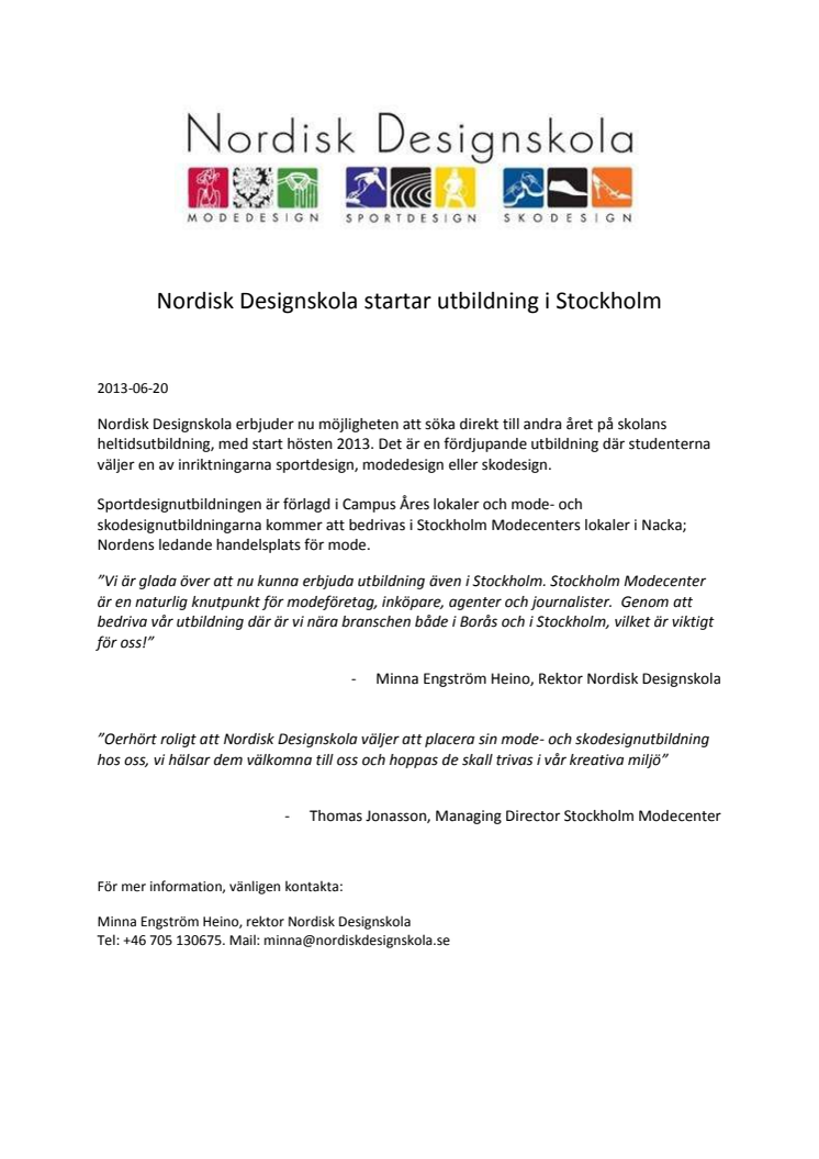 Nordisk Designskola startar utbildning i Stockholm