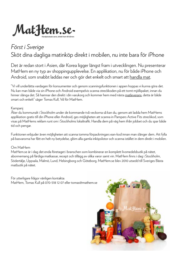 Först i Sverige - Sköt dina dagliga matinköp direkt i mobilen, nu inte bara för iPhone