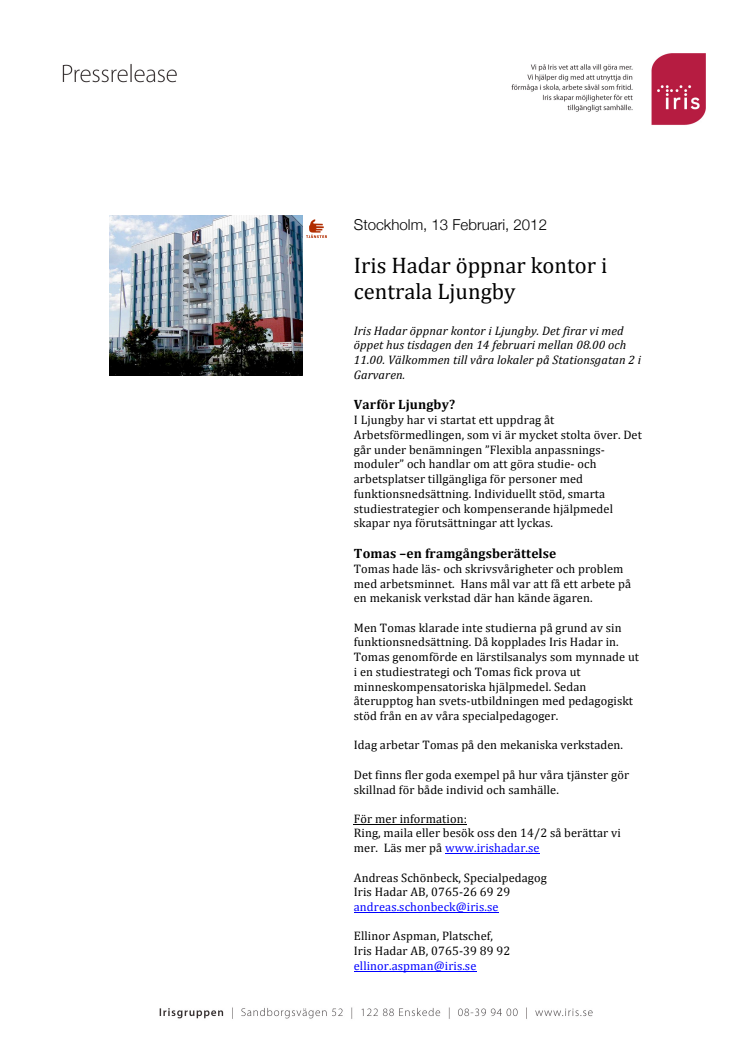 Iris Hadar öppnar kontor i centrala Ljungby