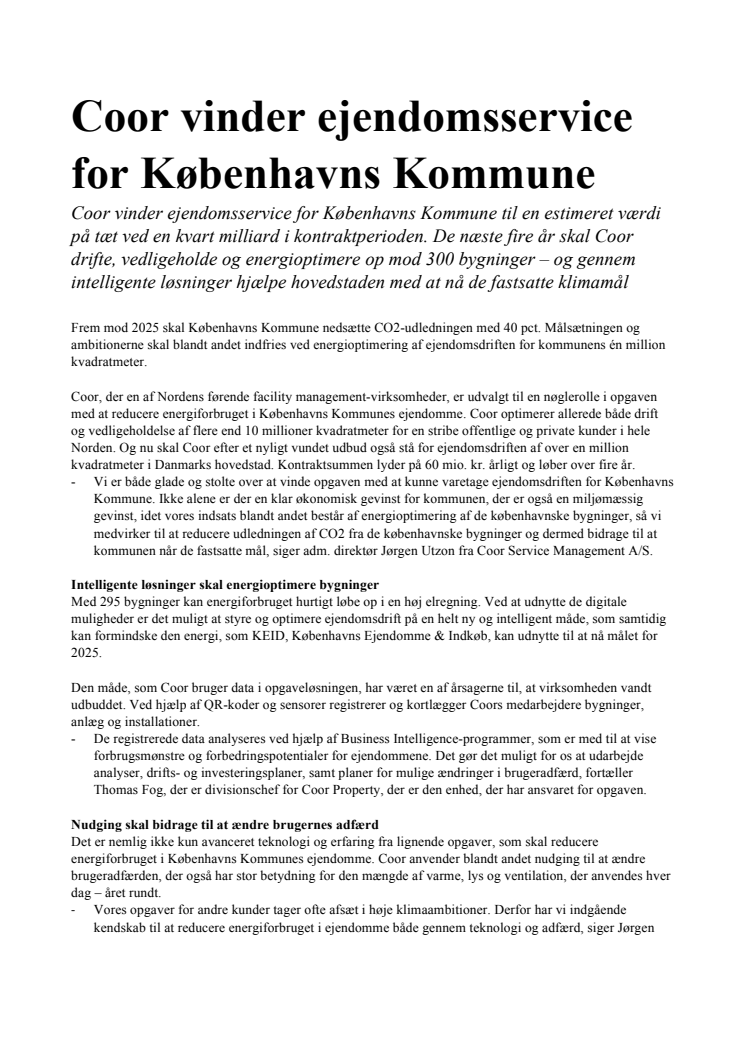 Coor vinder ejendomsservice for Københavns Kommune