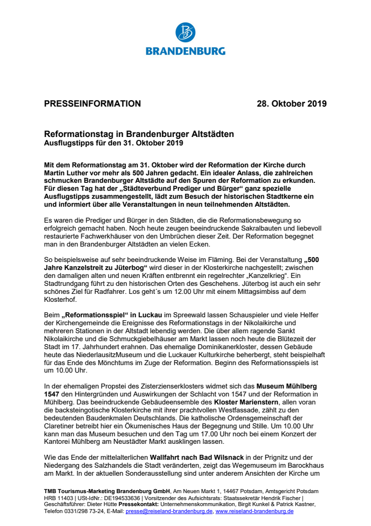 Reformationstag in Brandenburger Altstädten