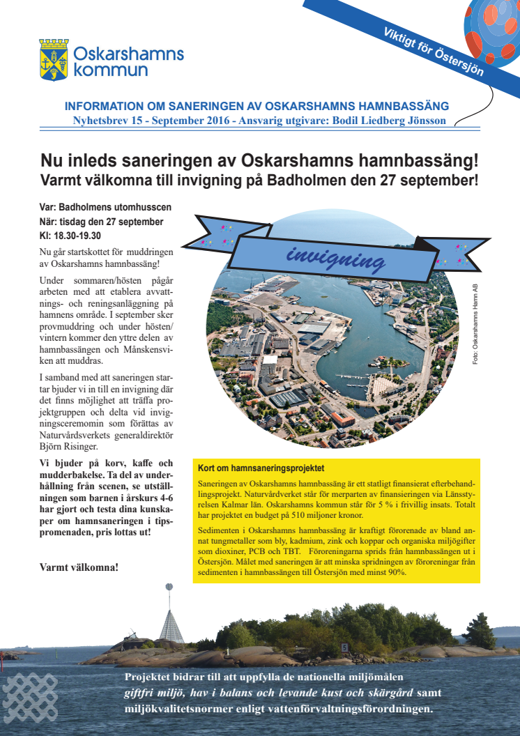 Nyhetsbrev 15 - sanering av Oskarshamns hamnbassäng