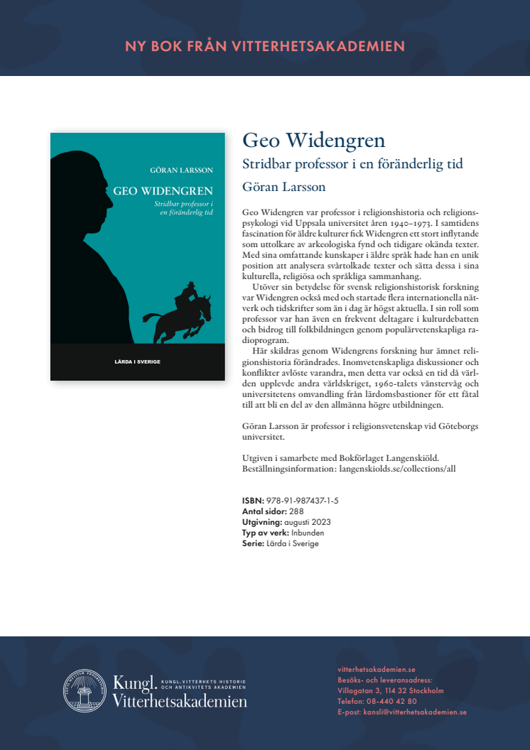 Bokblad Geo Widengren. Stridbar professor i en föränderlig tid