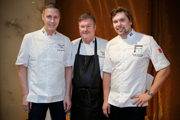 Henrik Norström, Mathias Dahlgren, Tommy Myllymäki, Bocuse d'Or 12 Feb 2014, Foto: Per Erik Berglund