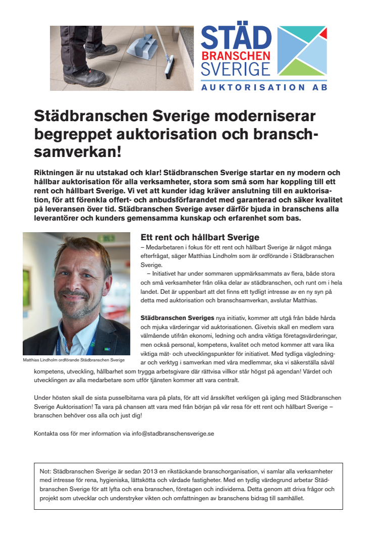 Städbranschen Sverige moderniserar begreppet auktorisation och branschsamverkan!