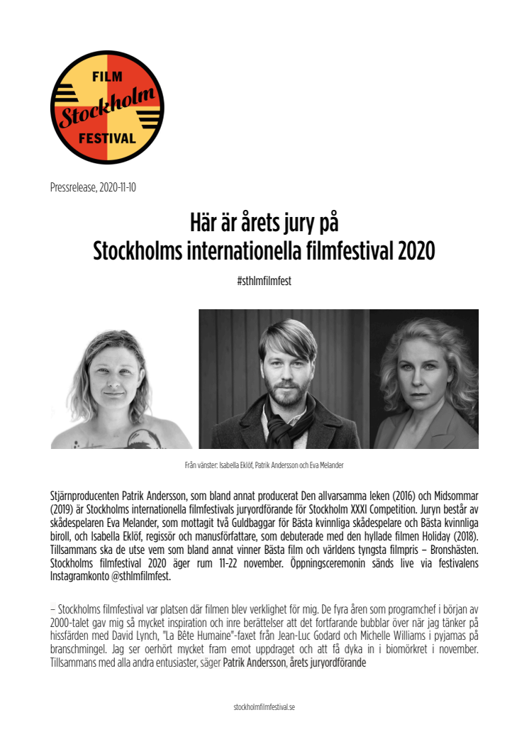 Här är årets jury på Stockholms internationella filmfestival 2020
