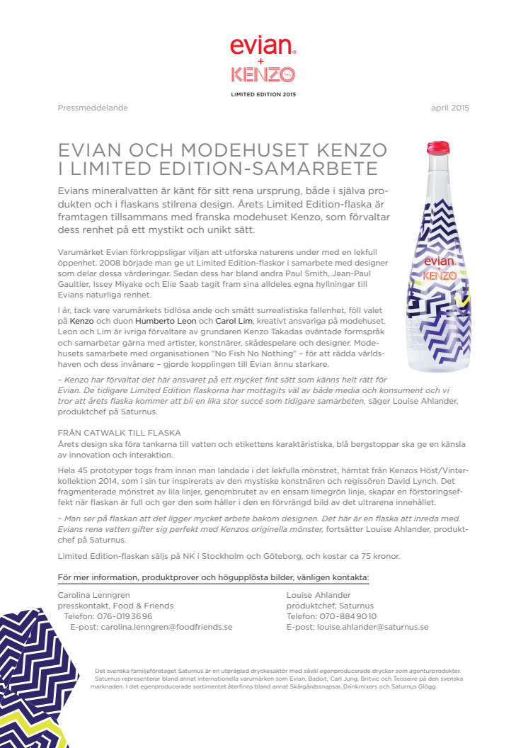 Evian och modehuset Kenzo i Limited Edition-samarbete