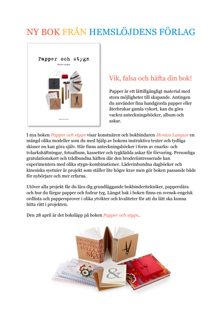 Ny bok från Hemslöjdens förlag - Vik, falsa och brodera din bok! 