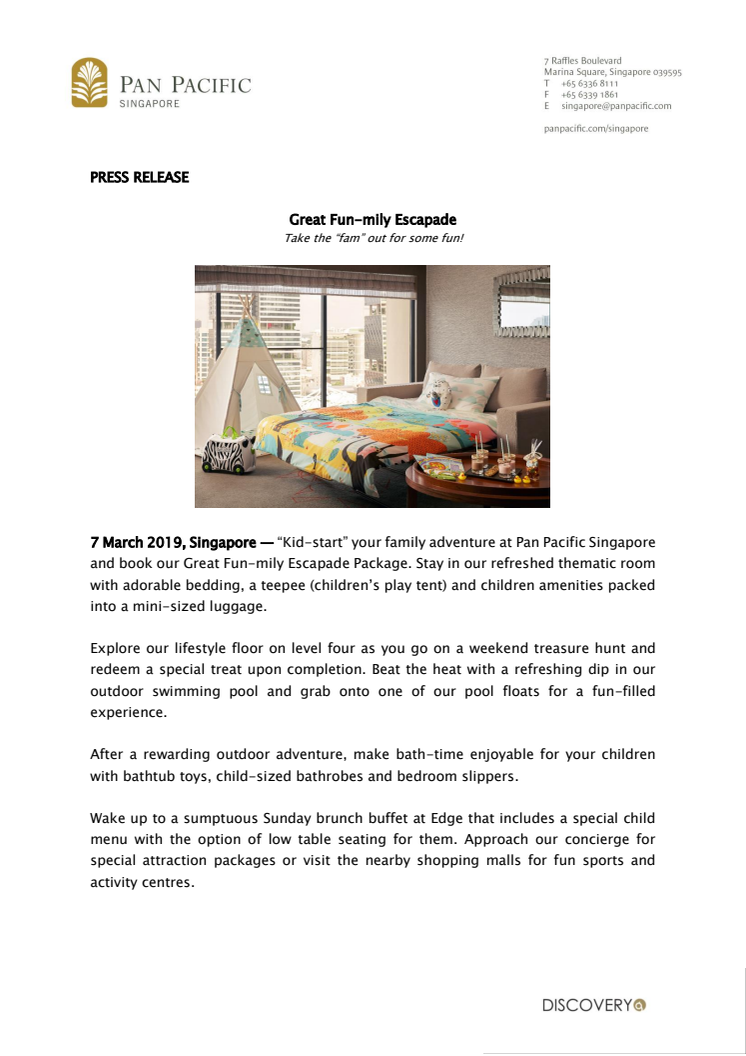 Great Fun-mily Escapade Package at Pan Pacific Singapore