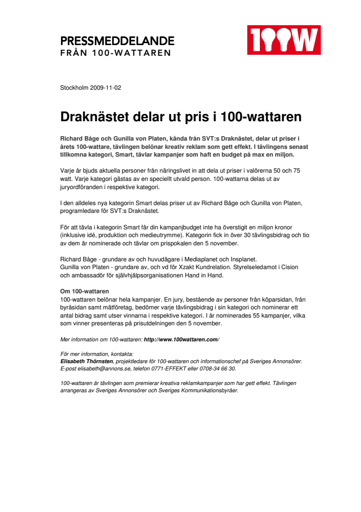 Draknästet delar ut priser i 100-wattaren