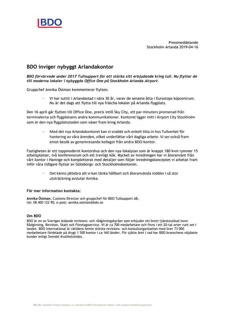 BDO inviger nybyggt Arlandakontor