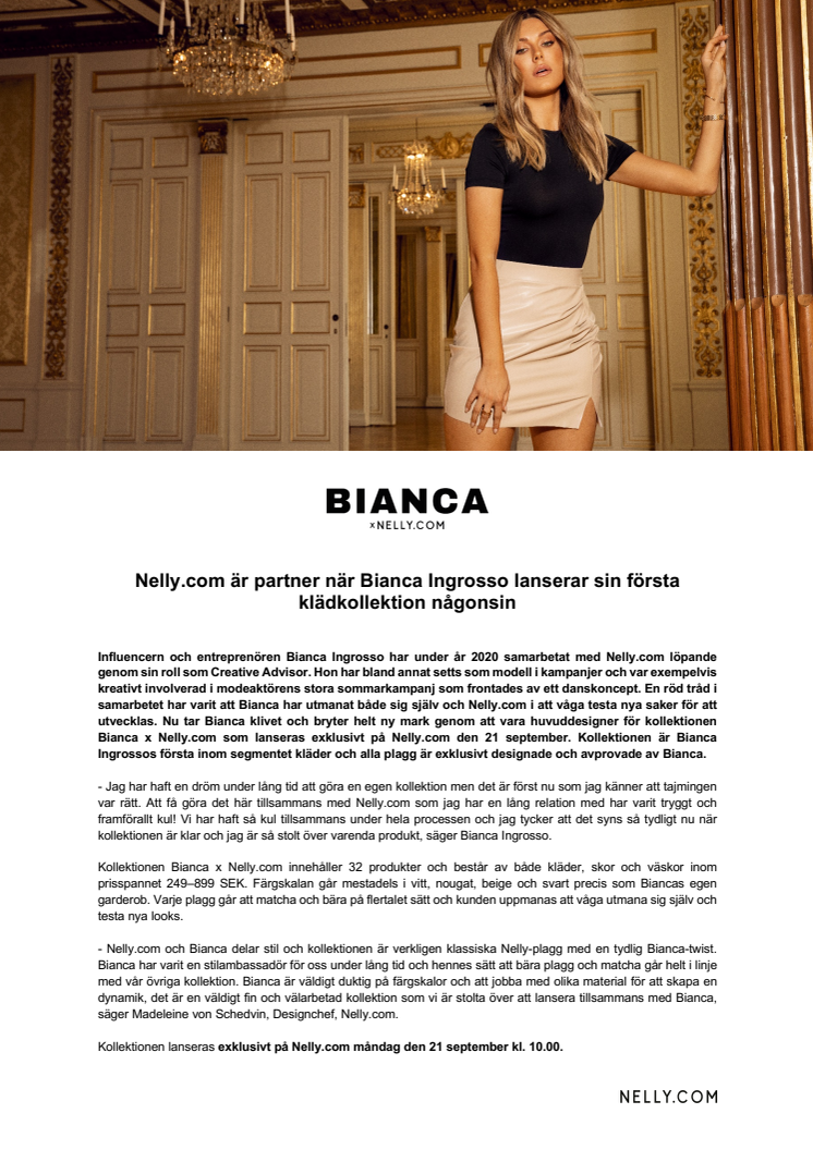 Nelly.com är partner när Bianca Ingrosso lanserar sin första klädkollektion någonsin