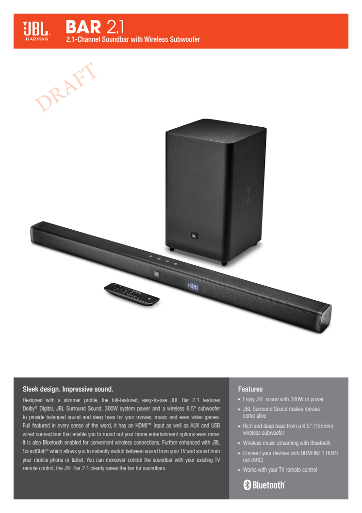 JBL BAR 2.1 Specsheet