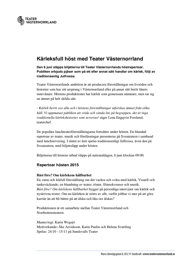 Kärleksfull höst med Teater Västernorrland