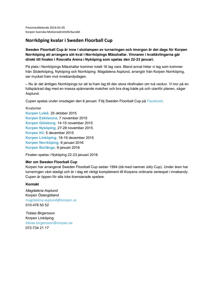 Norrköping kvalar i Sweden Floorball Cup