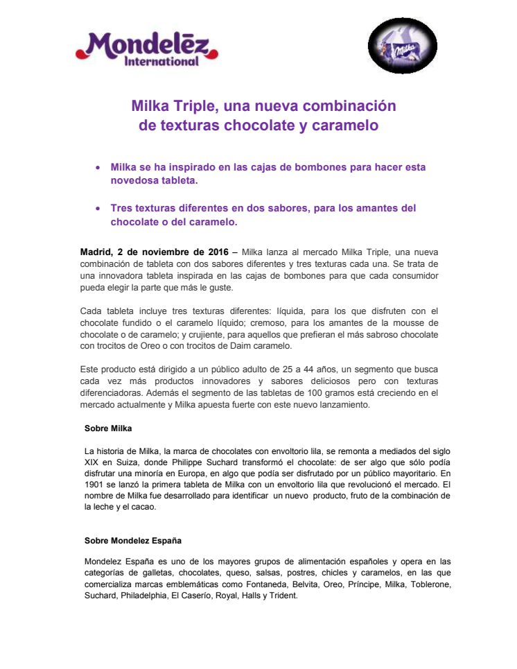 Milka Triple, una nueva combinación de texturas chocolate y caramelo