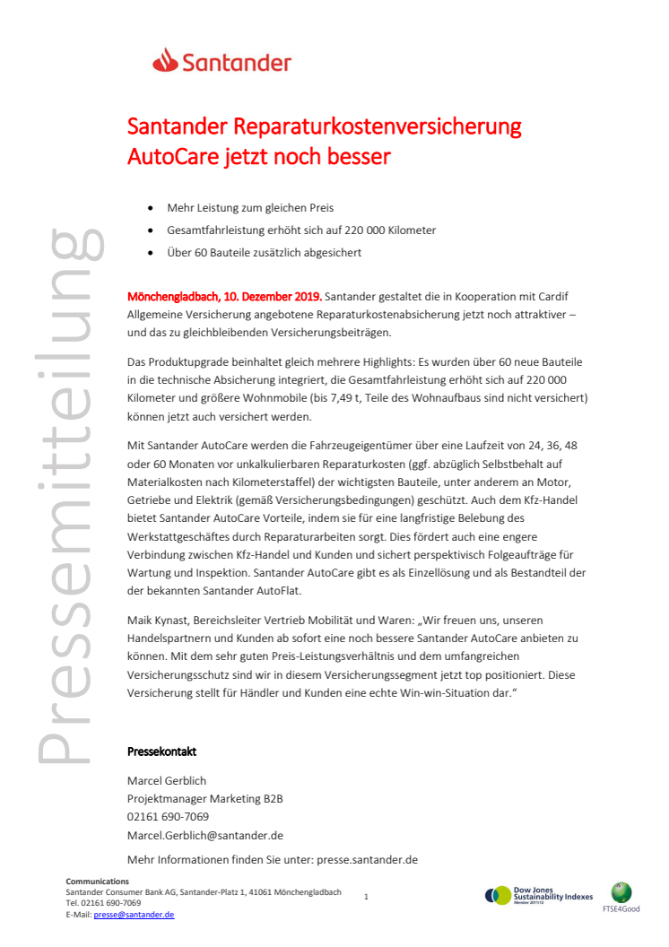 Santander Reparaturkostenversicherung -- AutoCare jetzt noch besser