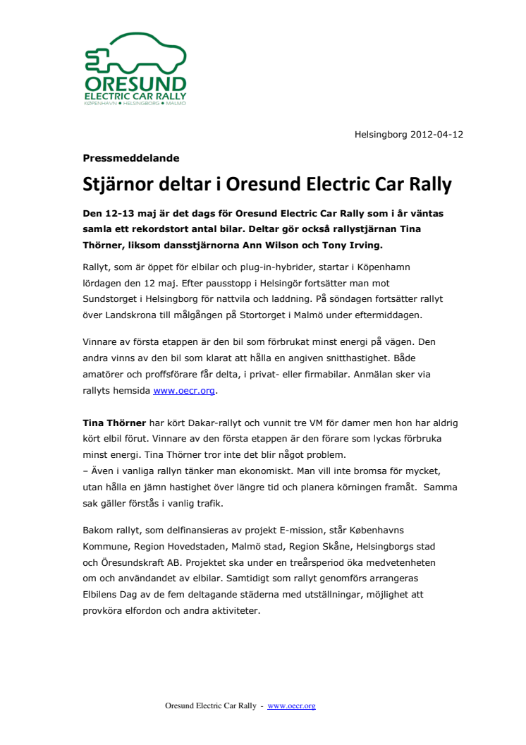 Stjärnor deltar i Oresund Electric Car Rally