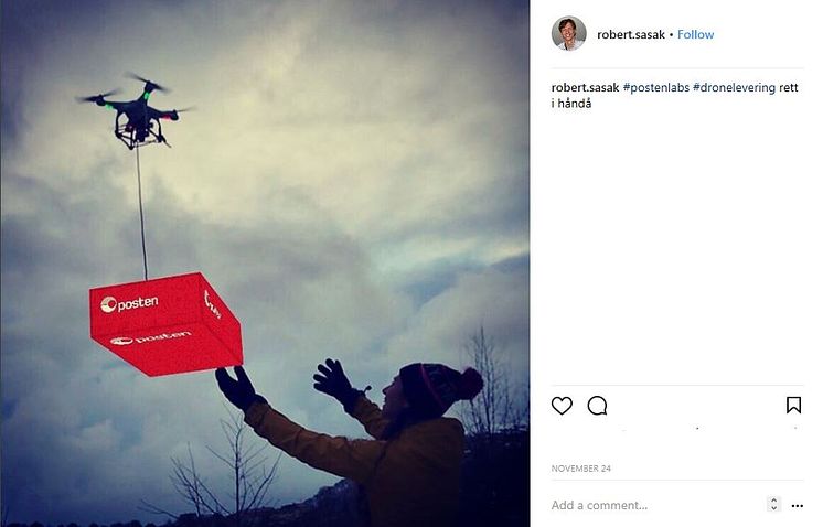 Robert Sasak tok i bruk både kreative evner og Postens nye AR-app. Dette ble vinnerbildet i Postens konkurranse.