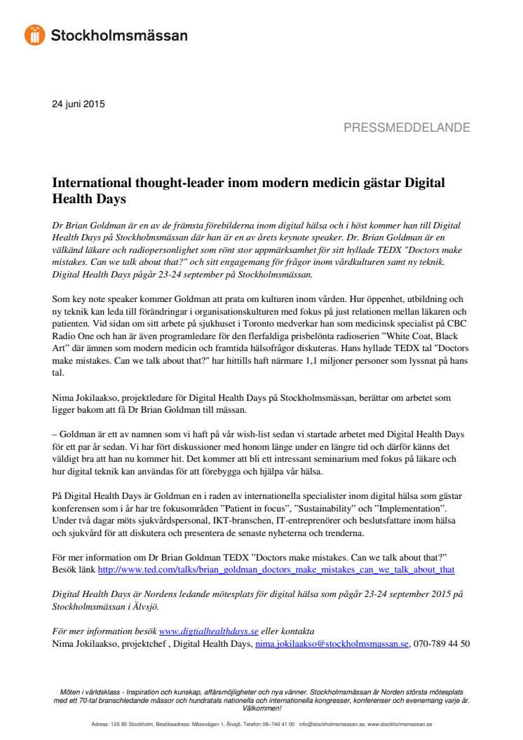 International thought-leader inom modern medicin gästar Digital Health Days