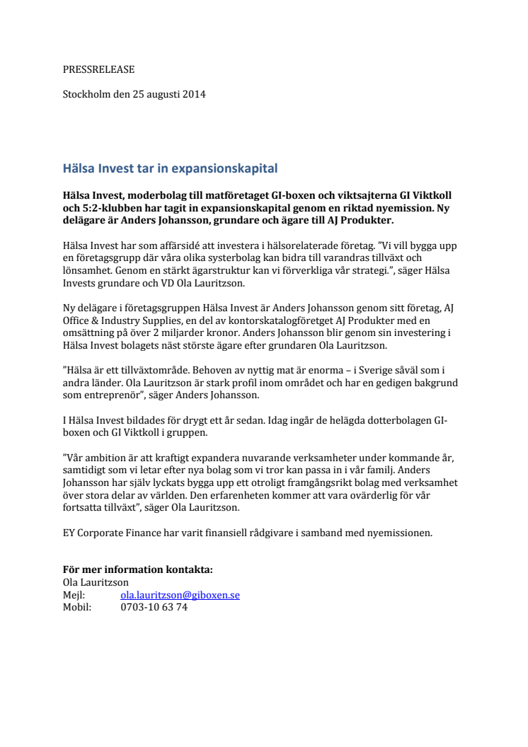 Hälsa Invest tar in expansionskapital