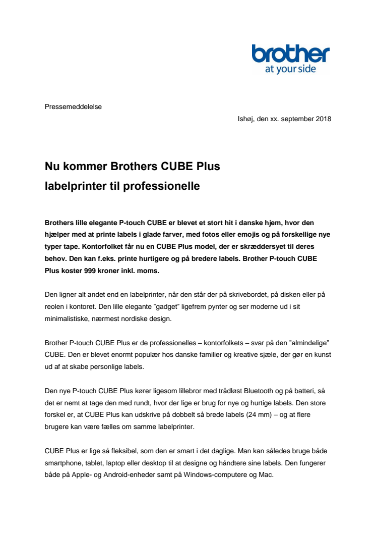 Nu kommer Brothers CUBE Plus labelprinter til professionelle