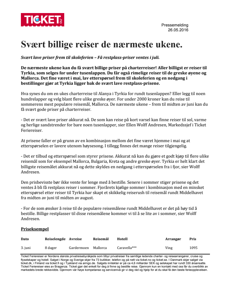 Svært billige reiser de nærmeste ukene.