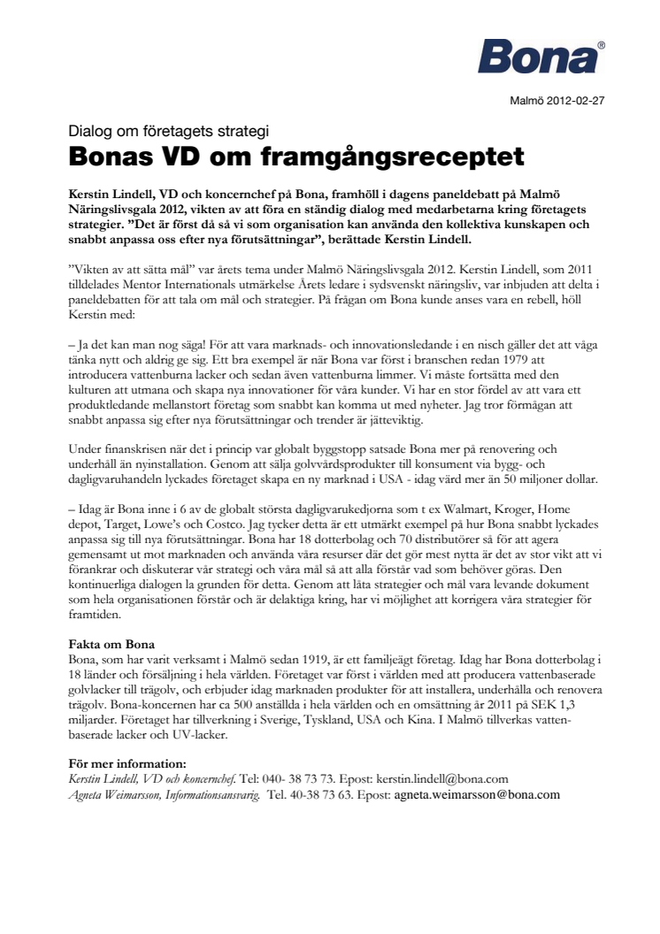 Dialog om företagets strategi. Bonas VD om framgångsreceptet 