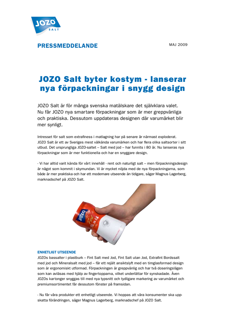 JOZO Salt byter kostym – lanserar nya förpackningar i snygg design