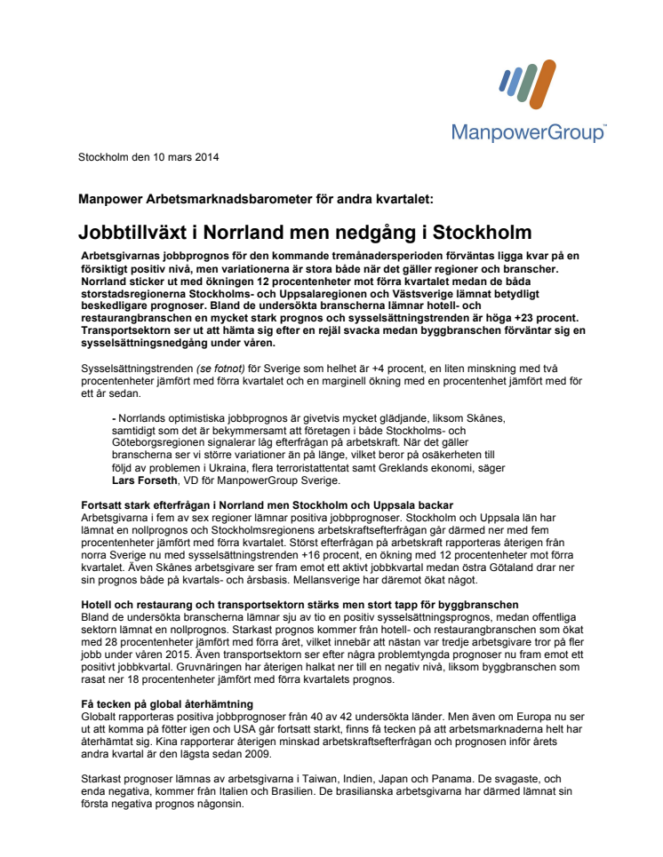 Jobbtillväxt i Norrland men nedgång i Stockholm 