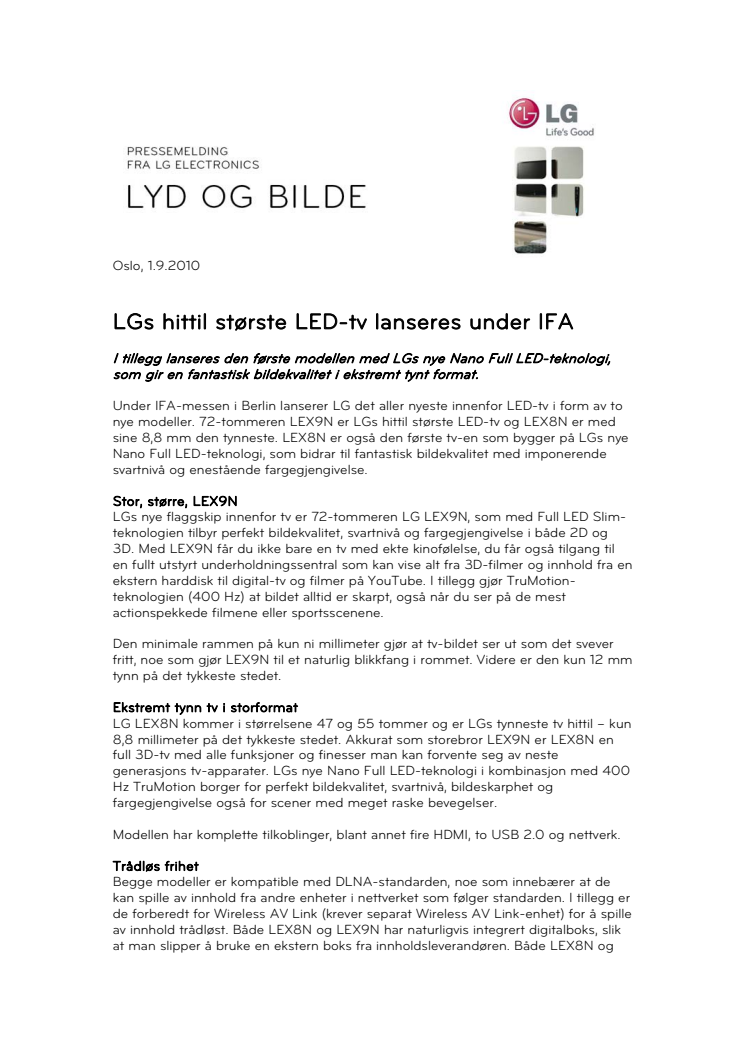 LGs hittil største LED-tv lanseres under IFA 