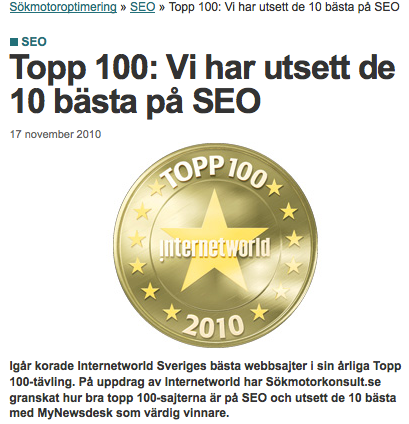 MyNewsdesk får bäst betyg på SEO - Sveriges 100 bästa sajter