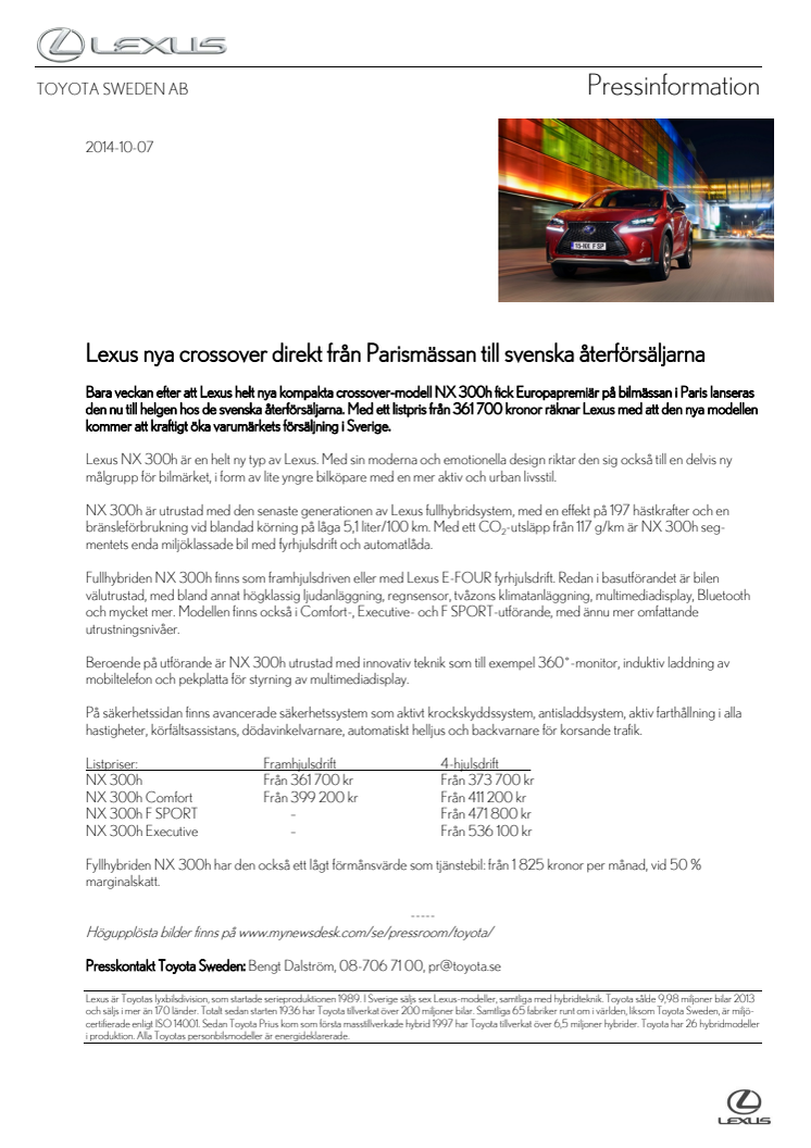 Lexus nya crossover direkt från Parismässan till svenska återförsäljarna