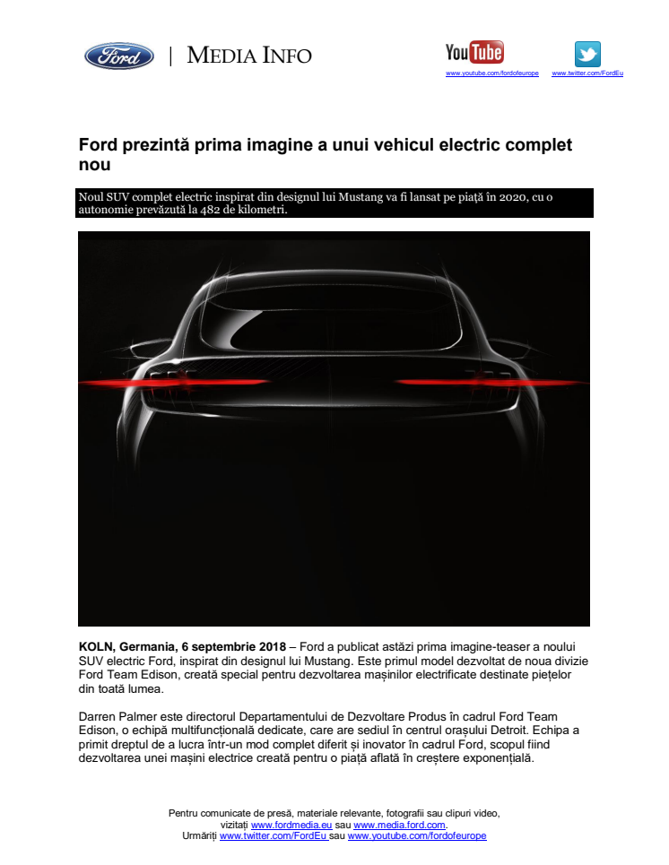 Ford prezintă prima imagine a unui vehicul electric complet nou