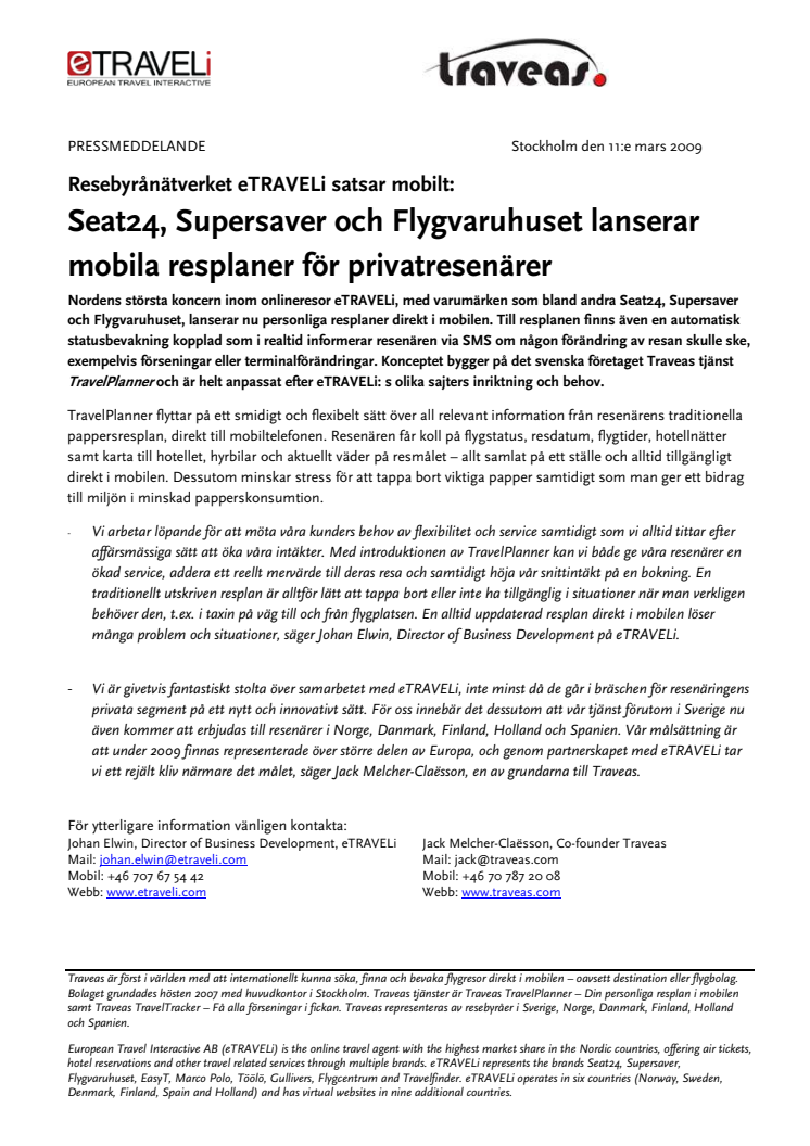 Seat24, Supersaver och Flygvaruhuset lanserar mobila resplaner för privatresenärer