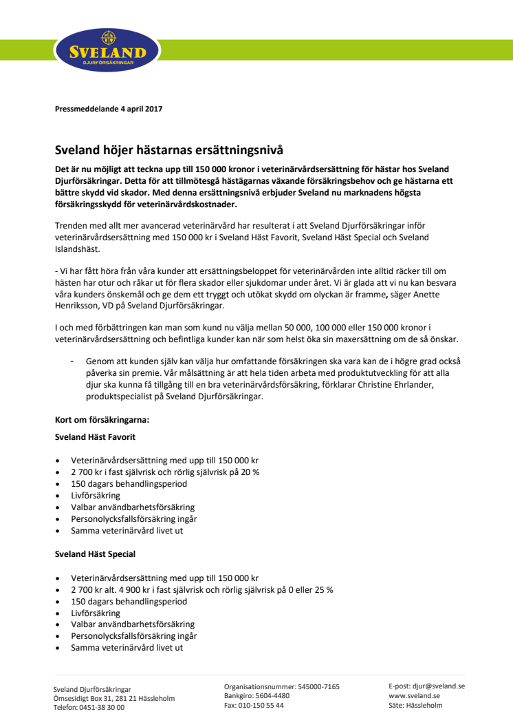 Sveland höjer hästarnas ersättningsnivå
