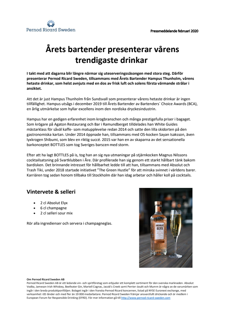 Årets bartender presenterar vårens trendigaste drinkar