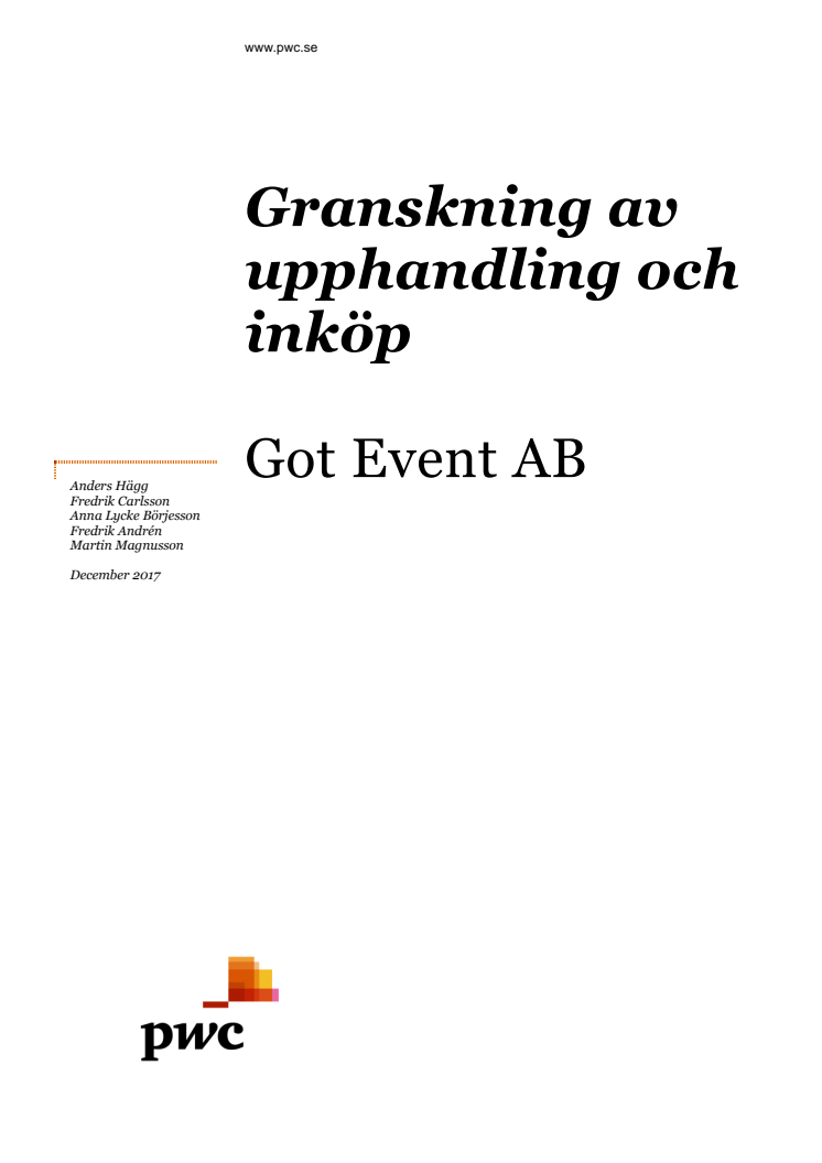 Bilaga till Got Event – Granskning av upphandling och inköp Got Event