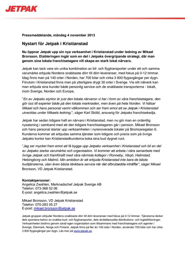 Nystart för Jetpak i Kristianstad