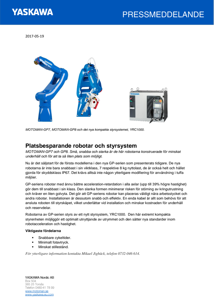 Snabbast i sin klass: säljstart för nya MOTOMAN-robotar