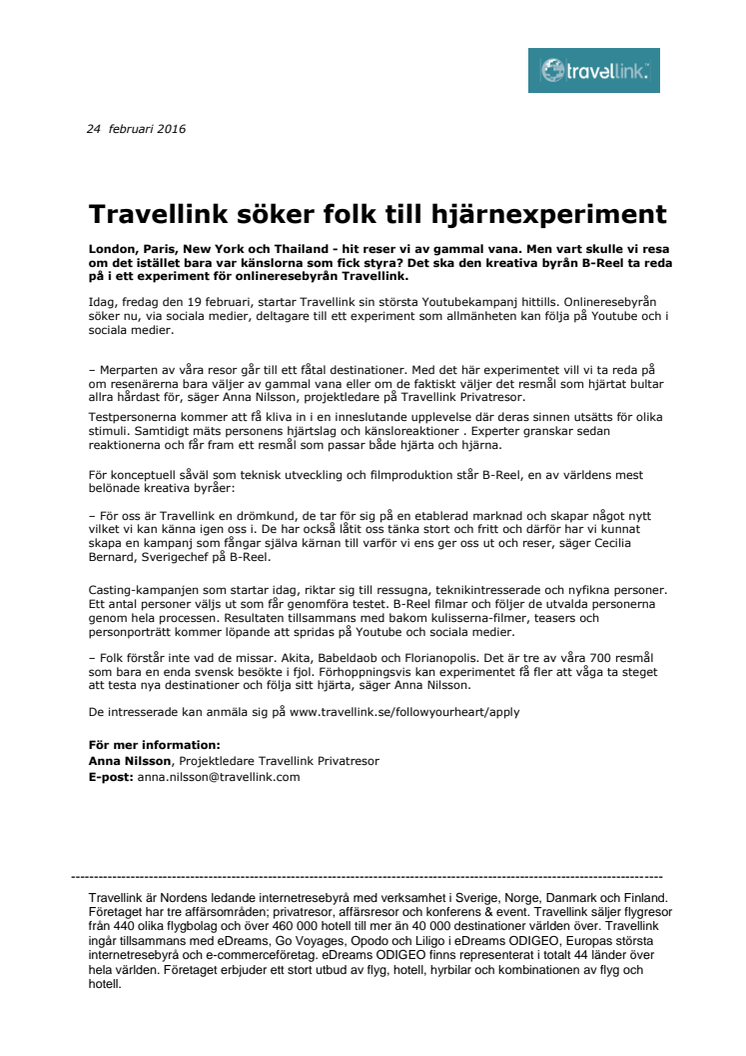 ​Travellink söker folk till hjärnexperiment