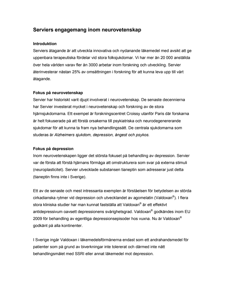 Serviers engagemang inom neurovetenskap