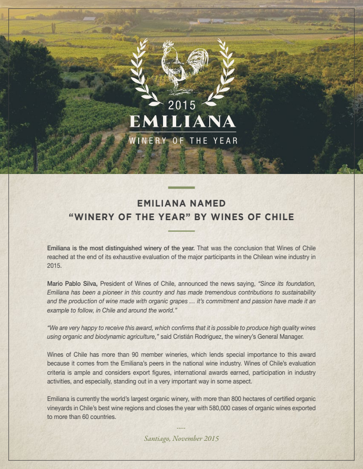 Emiliana - Winery of the year 2015