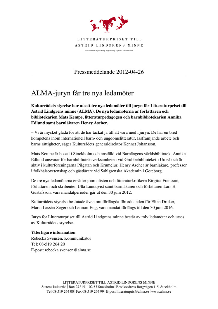 ALMA-juryn får tre nya ledamöter