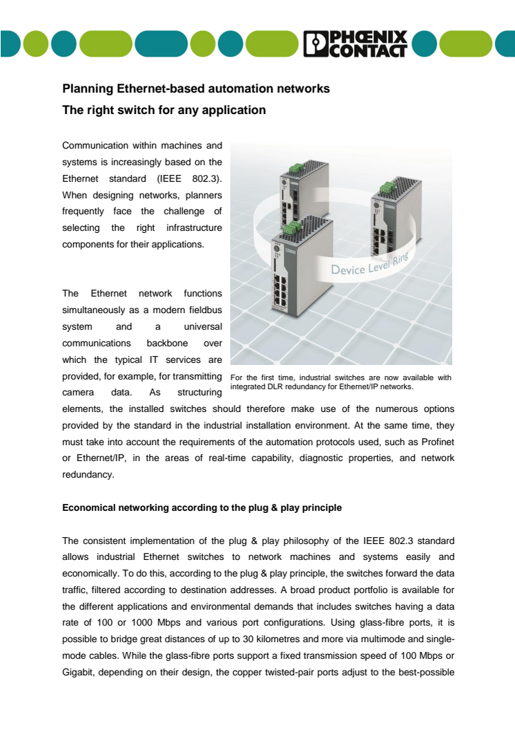 Planning Ethernet-based automation networks: The right switch for any application