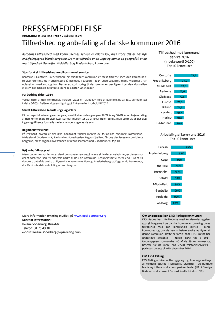 Tilfredshed og anbefaling af danske kommuner 2016