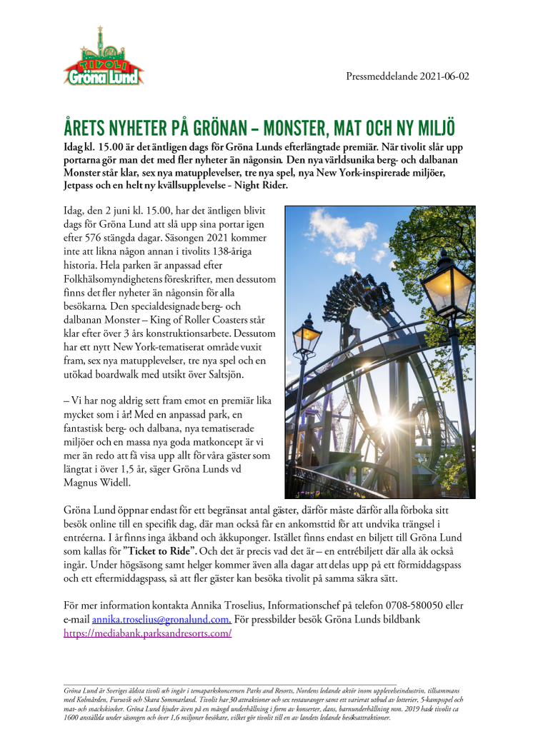 Årets nyheter på Gröna Lund - Monster, mat och ny miljö