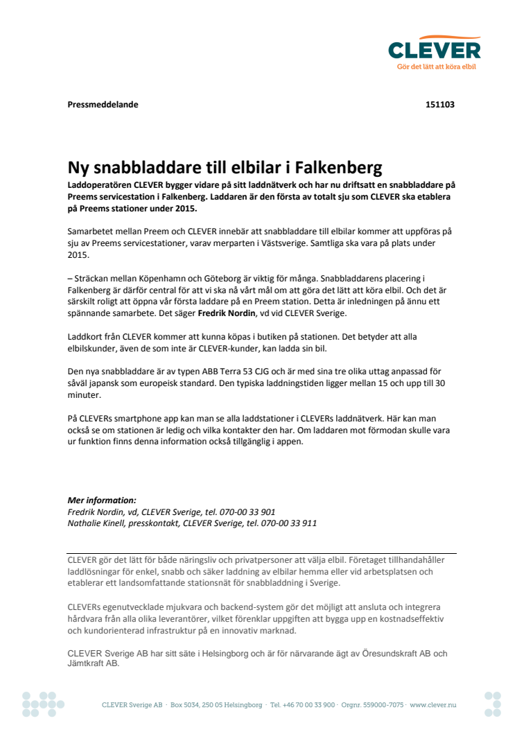 ​Ny snabbladdare till elbilar i Falkenberg