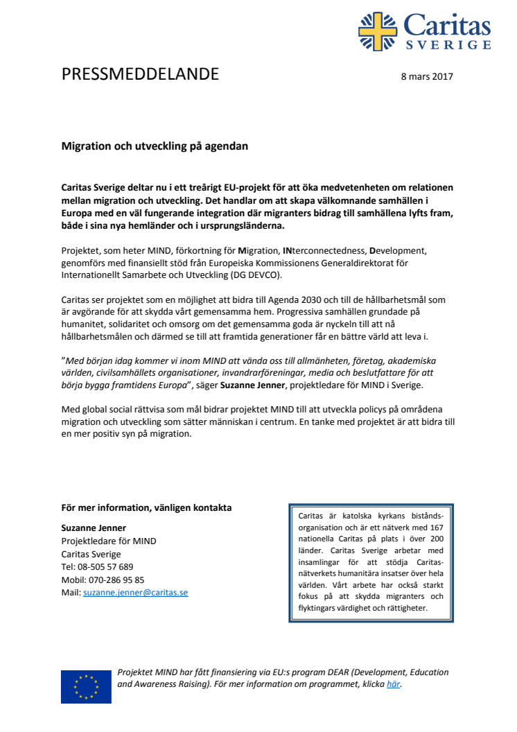 Migration och utveckling på agendan för Caritas Sverige